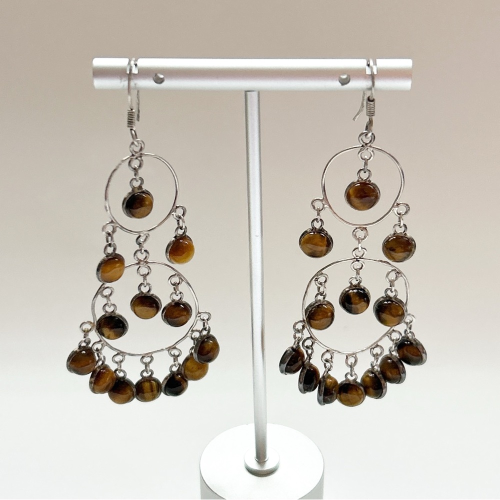 Statement Tiger’s Eye Sterling Silver Chandelier … - image 1